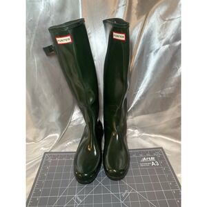 Hunter Women's Waterproof Knee High Green Gloss Rubber Rain Boots Sz 8